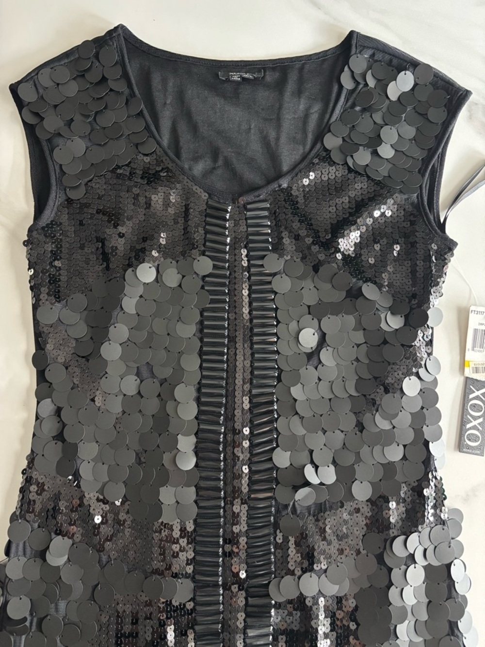 XOXO Black Sequin Cap-Sleeve Party Dress Sz M-L Black